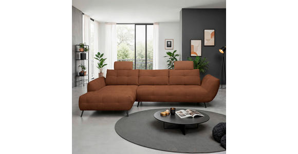 ECKSOFA Dunkelorange Chenille Armlehnenkissen, Rücken echt, Sitztiefenverstellung  - Dunkelorange/Schwarz, KONVENTIONELL, Textil/Metall (215/313cm) - Hom`in