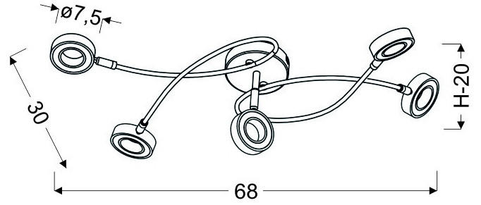 LED-TAKLAMPA Vinola 68/30/20 cm  - kromfärg, Design, metall/plast (68/30/20cm)