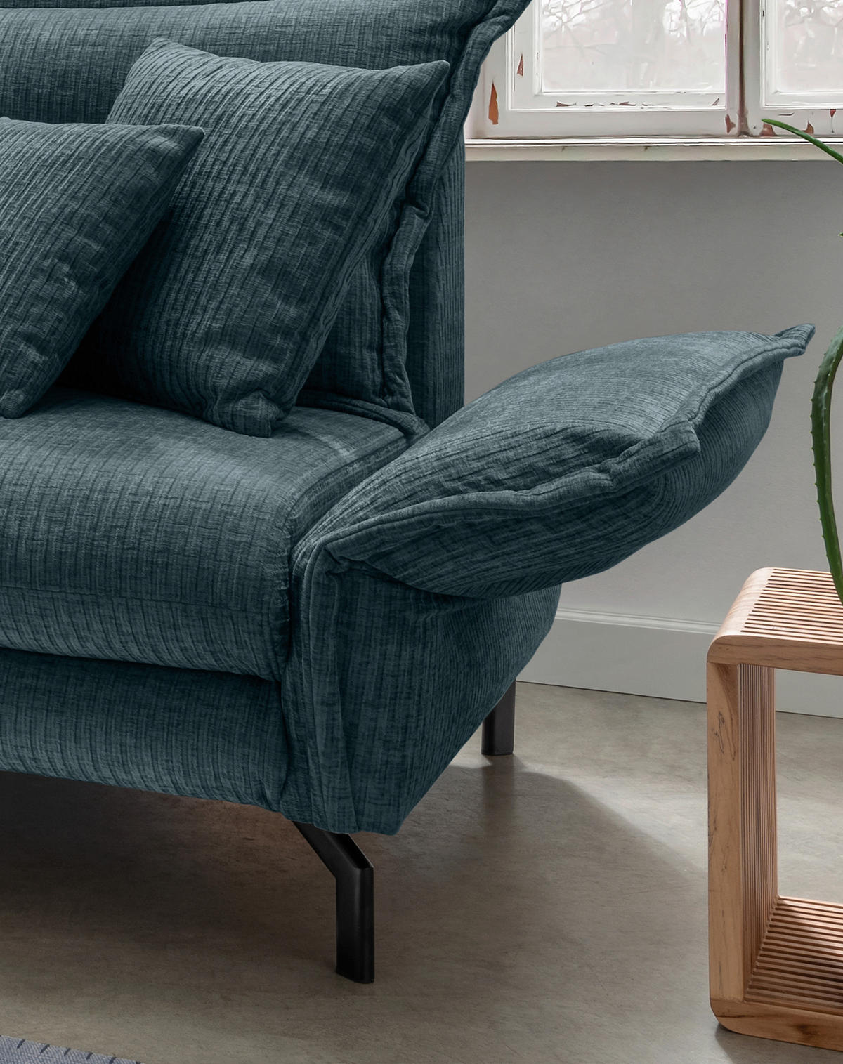 ECKSOFA in Velours Blau  - Blau/Schwarz, Design, Textil/Metall (180/255cm) - Livetastic