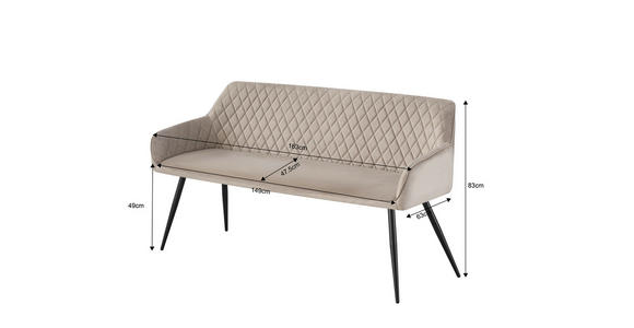 SITZBANK 165/83/63 cm Samt Schwarz, Taupe - Taupe/Schwarz, Design, Textil/Metall (165/83/63cm) - Novel