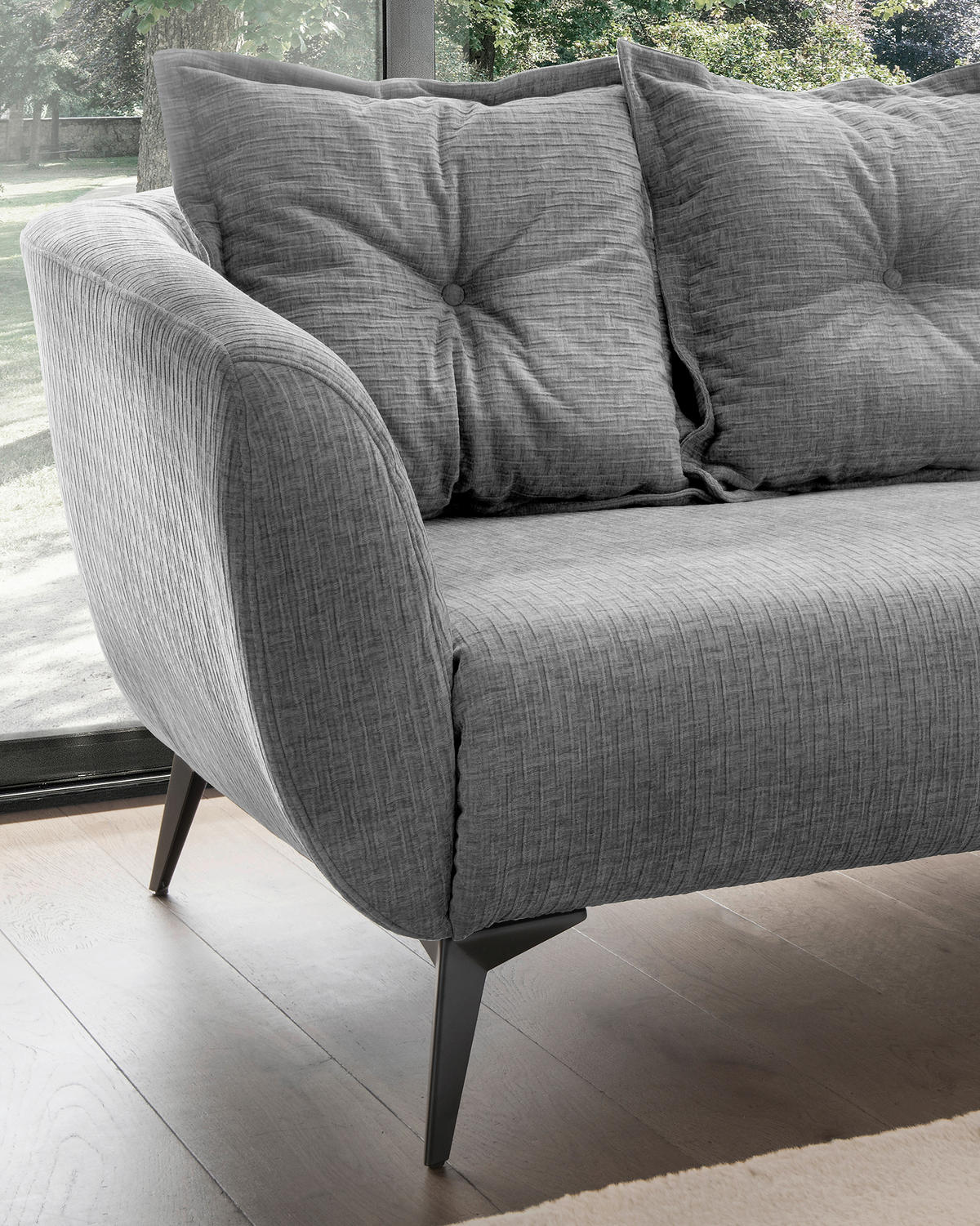 2,5-SITZER in Mikrofaser Grau  - Schwarz/Grau, MODERN, Textil/Metall (196/94/103cm) - Livetastic