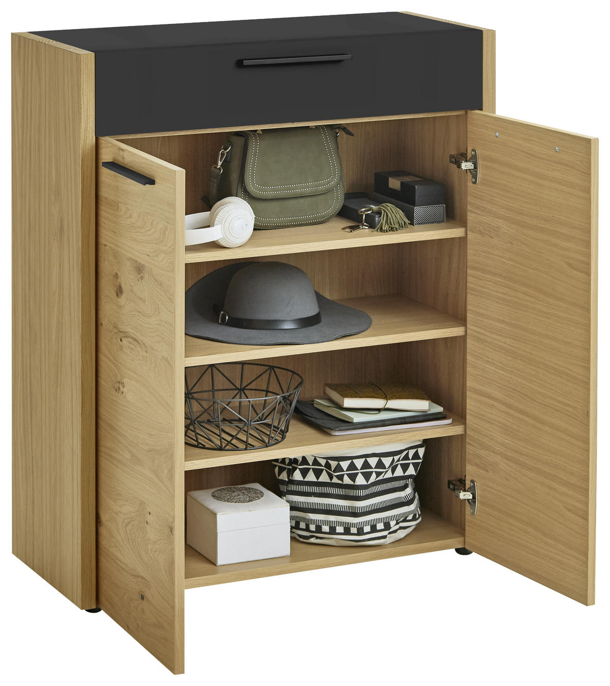 SCHUHSCHRANK Eiche, Balkeneiche furniert Schwarz, Eichefarben  - Eichefarben/Schwarz, Design, Holz/Holzwerkstoff (86/103/37cm)