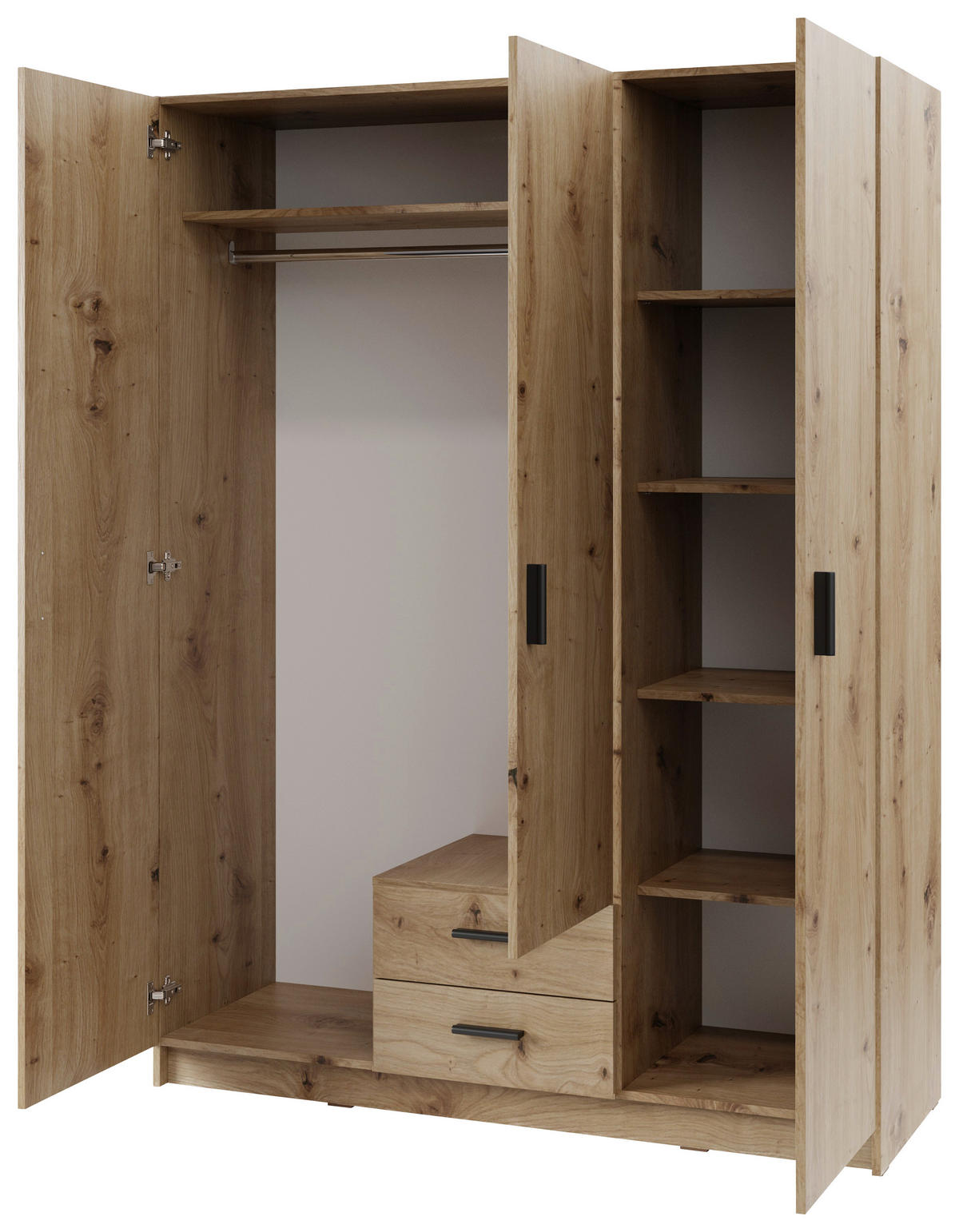 ŠATNÍ SKŘÍŇ S OTOČNÝMI DVEŘMI, dub artisan, 141,2/190/52,1 cm - černá/dub artisan, Konvenční, kompozitní dřevo/plast (141,2/190/52,1cm) - Cantus