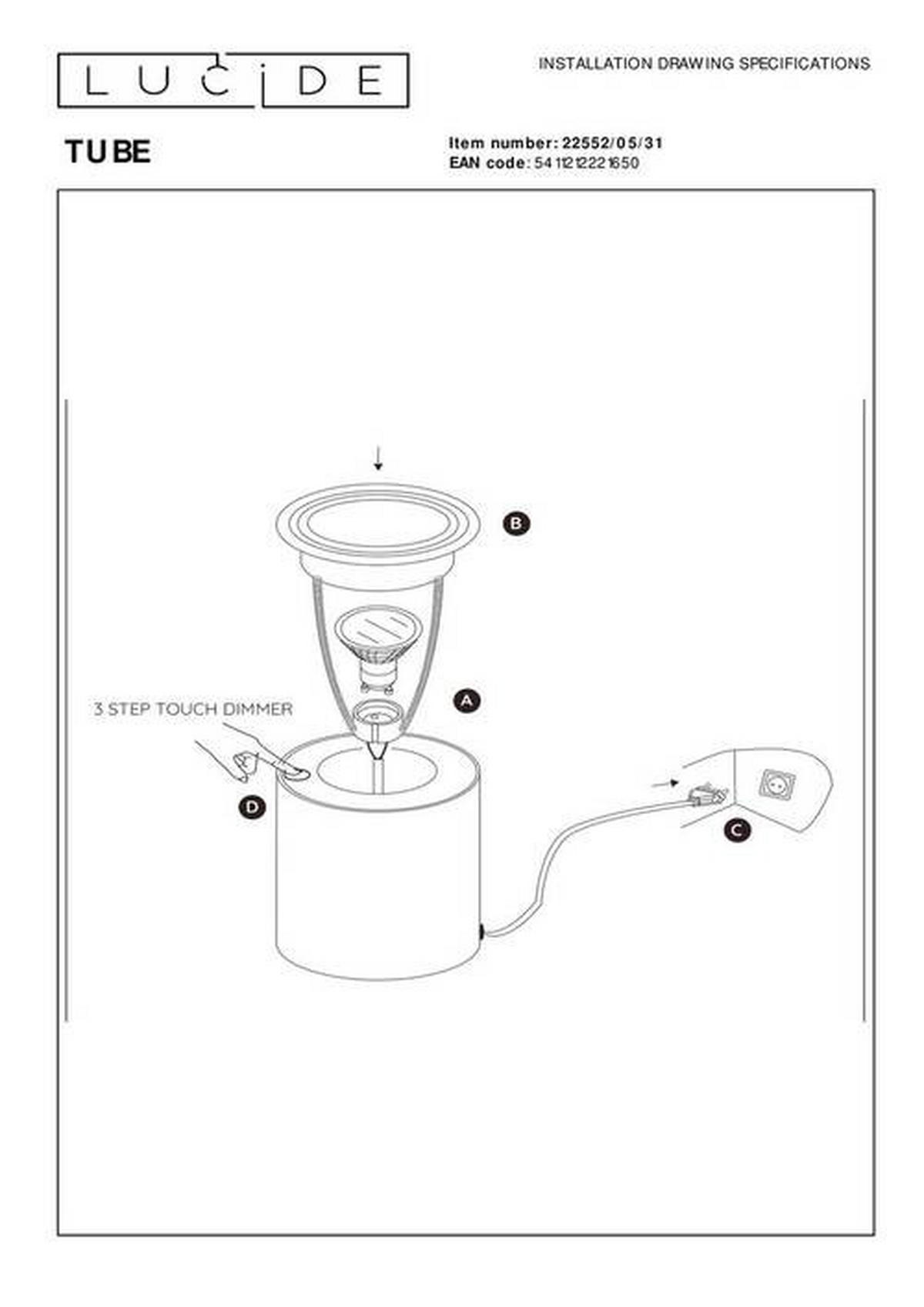 TISCHLEUCHTE TUBE 9.6/9.6/12.5 cm   - KONVENTIONELL, Metall (9.6/9.6/12.5cm) - Lucide