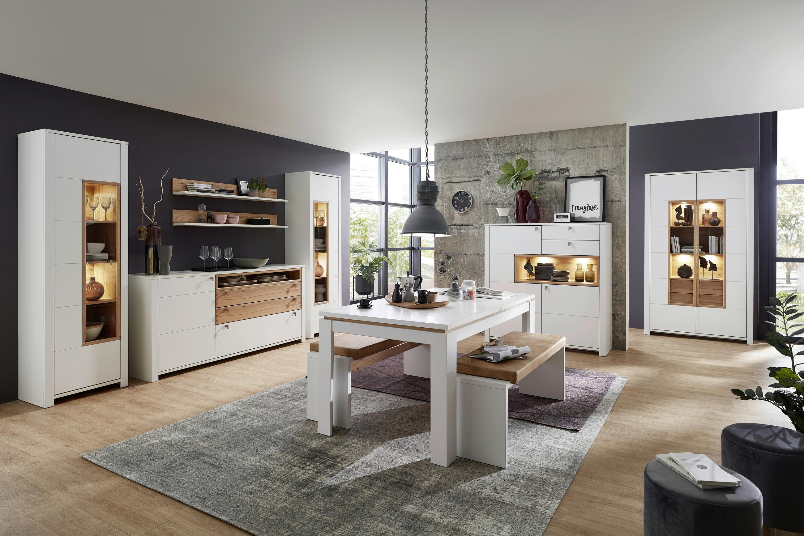 VITRÍNA, buk, biela, farba buka, 112/202/41 cm - farba buka/biela, Modern, kov/drevo (112/202/41cm) - Landscape