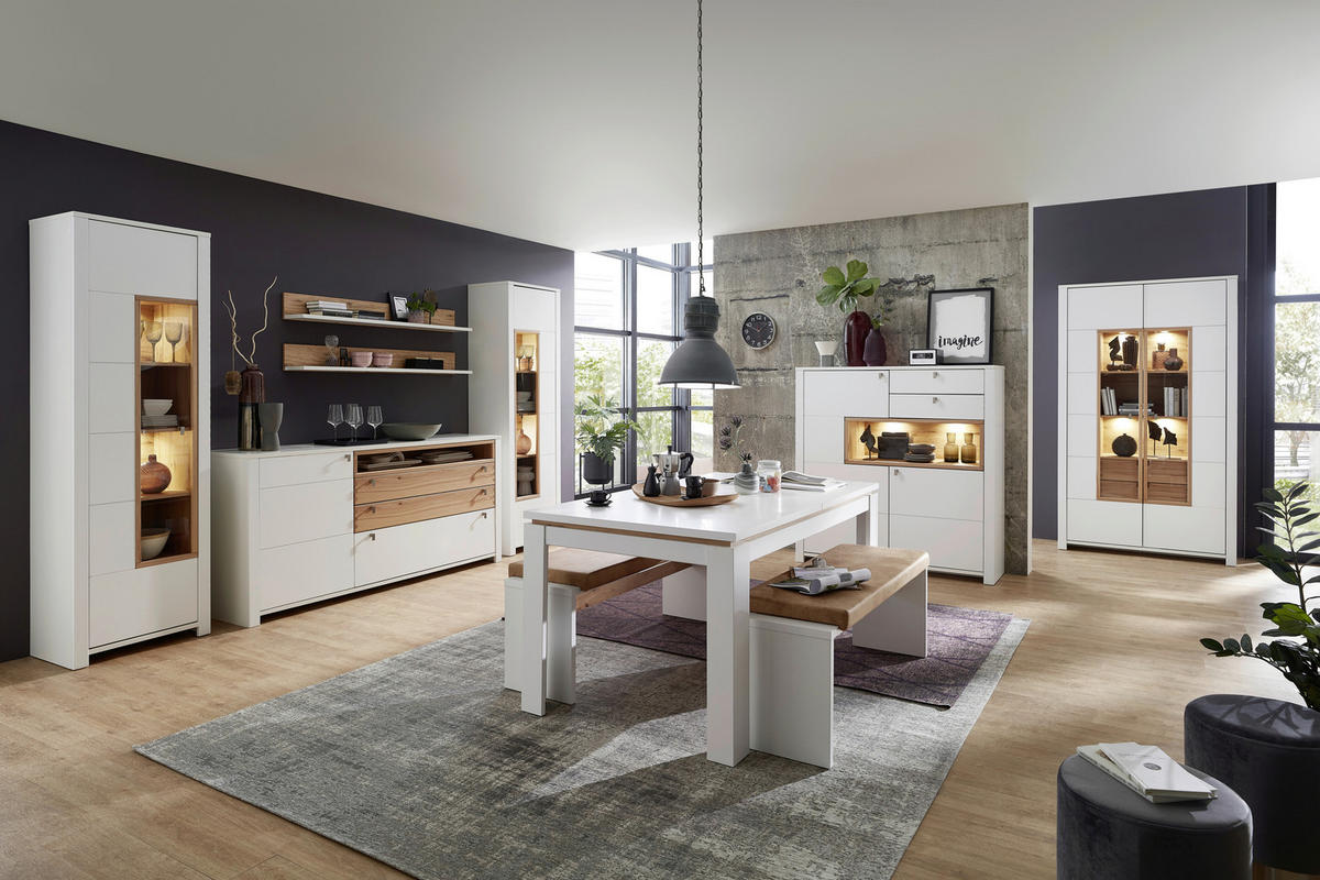 VITRÍNA, buk, biela, farba buka, 112/202/41 cm - farba buka/biela, Modern, kov/drevo (112/202/41cm) - Landscape