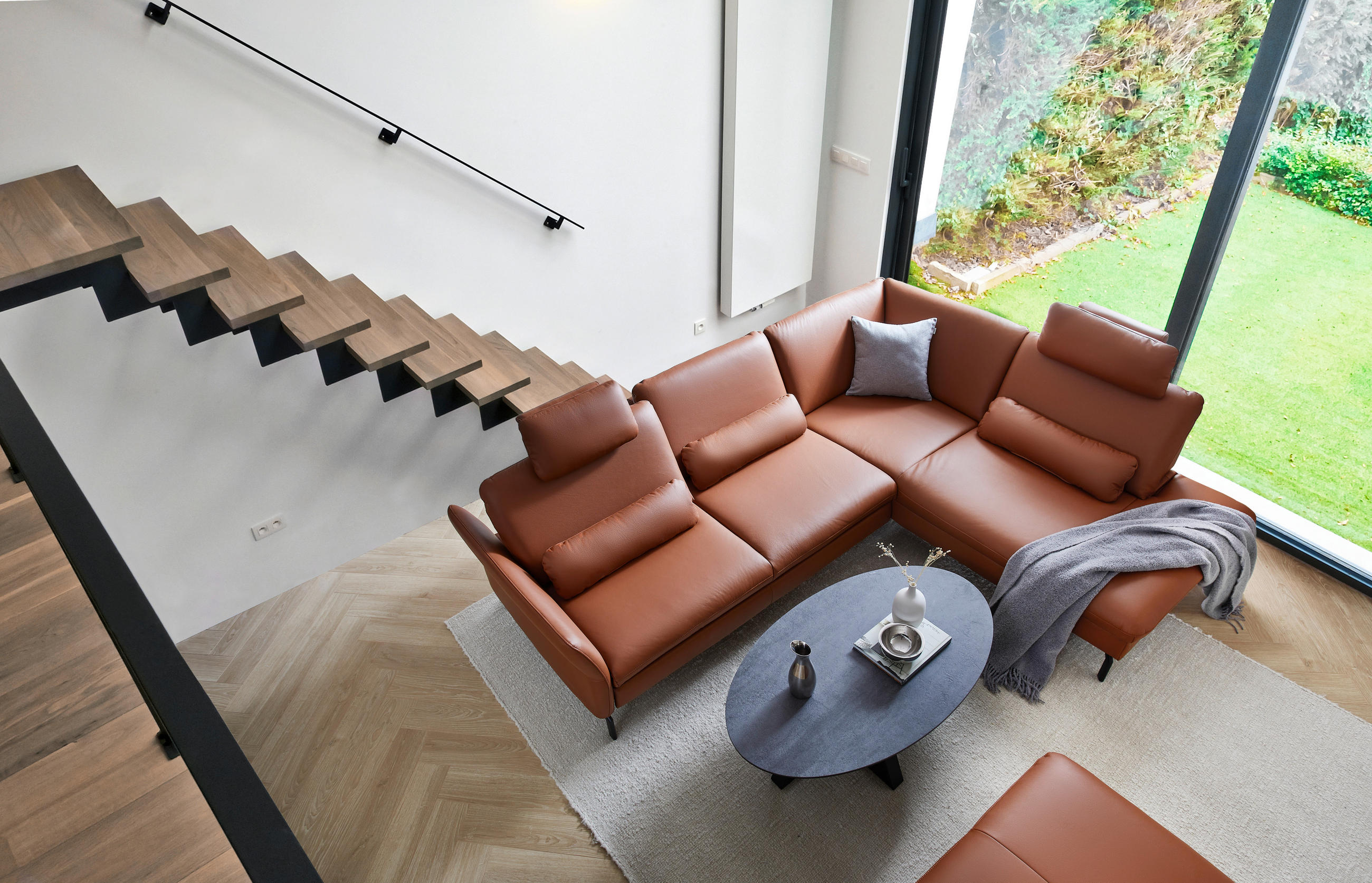 ECKSOFA Beldomo premium Rotbraun Echtleder  - Rotbraun/Schwarz, Design, Leder/Metall (279/220cm) - Beldomo Premium