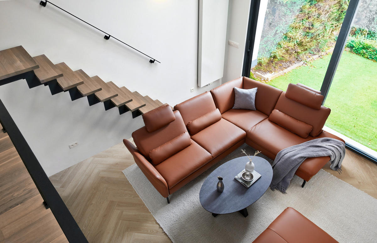 ECKSOFA in Echtleder Rotbraun  - Rotbraun/Schwarz, Design, Leder/Metall (279/220cm) - Beldomo Premium