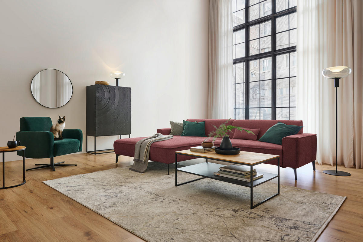 ECKSOFA in Flachgewebe Rot  - Rot/Schwarz, Design, Textil/Metall (190/285cm) - Johann Jakob