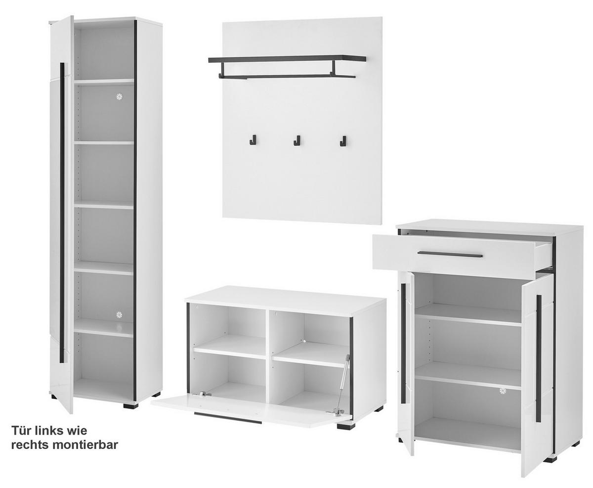 GARDEROBE 5-teilig  in 230/201/39 cm  - Weiß Hochglanz/Weiß, MODERN, Holzwerkstoff (230/201/39cm) - MID.YOU