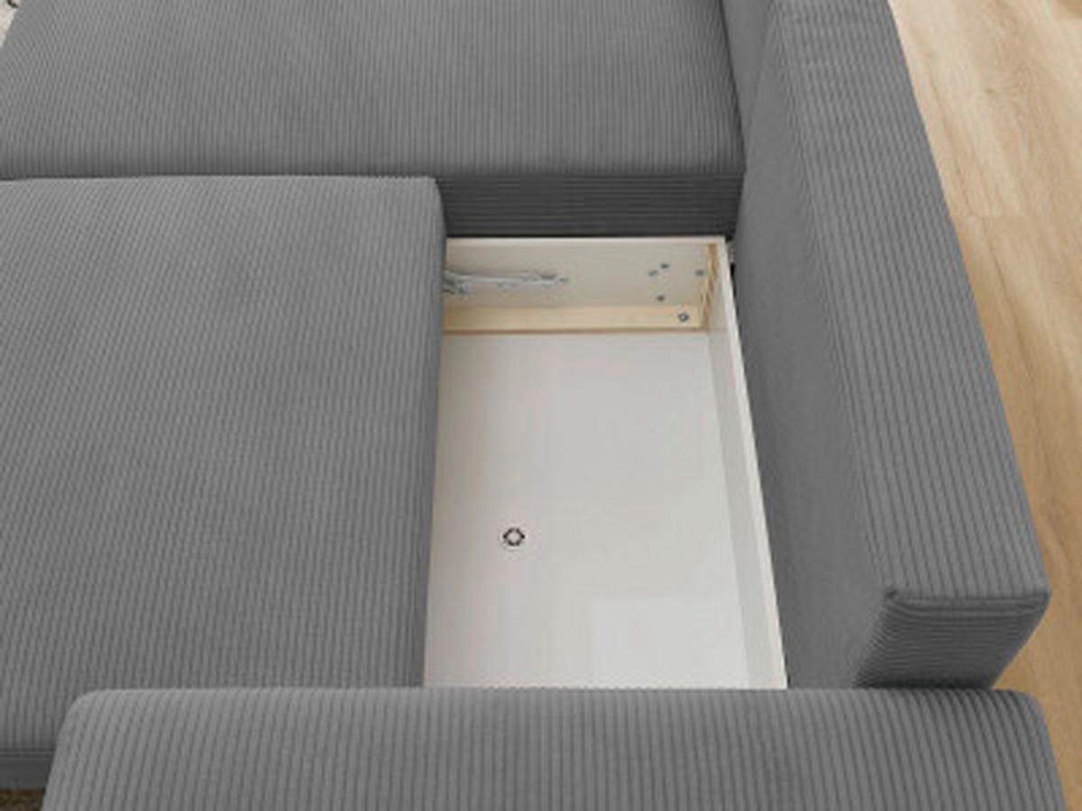 ECKSOFA Ottomane links  ATILLA Dunkelgrau Cord  - Dunkelgrau/Schwarz, MODERN, Kunststoff/Textil (149/244cm)