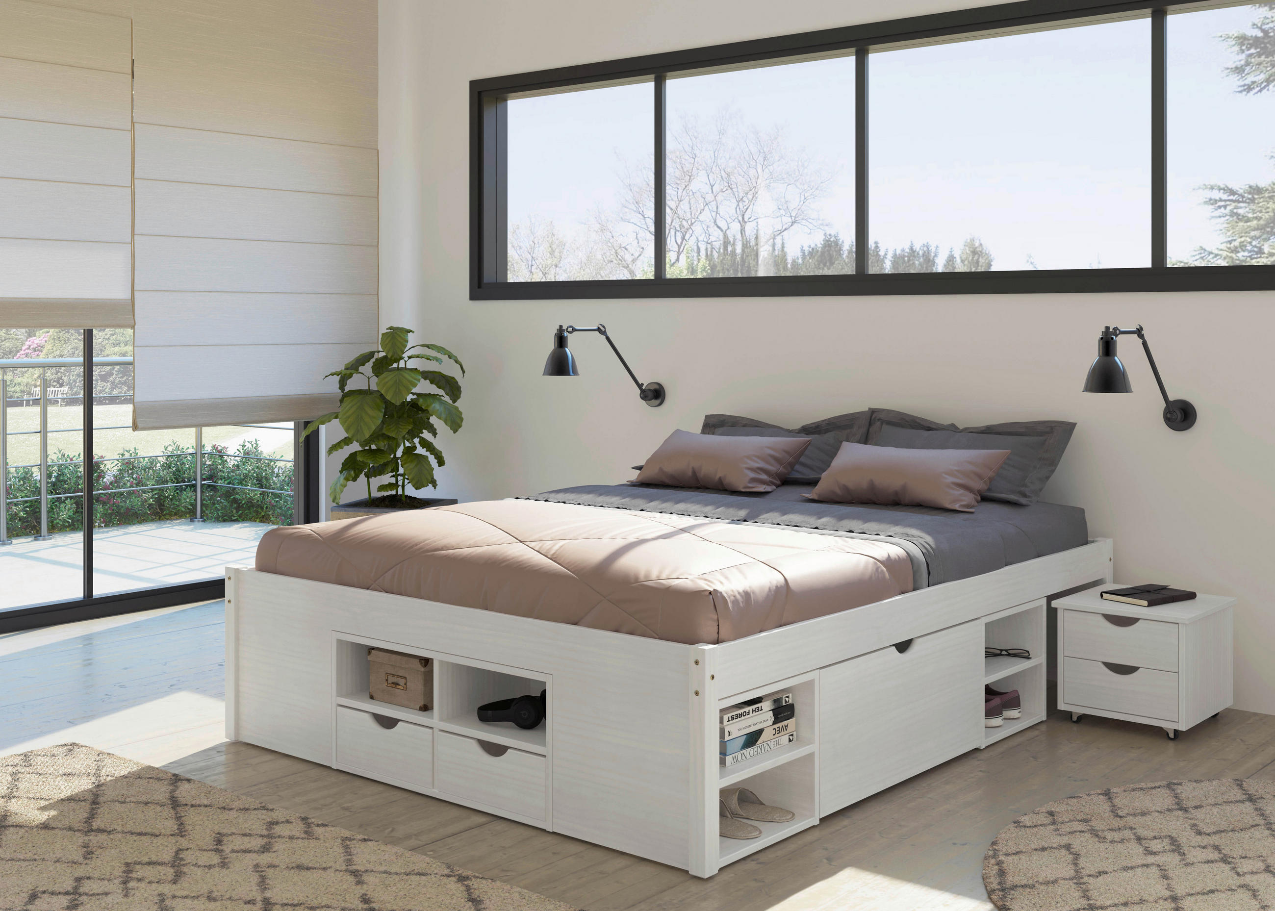Stauraumbett inkl. Lattenrost 160x200 cm Till, Weiß