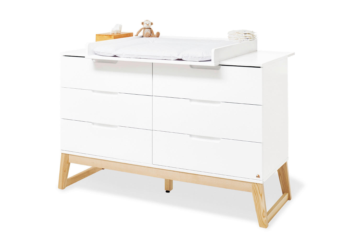 WICKELKOMMODE PINOLINO BRIDGE Weiß, Eschefarben  - Eschefarben/Weiß, Design, Holz/Holzwerkstoff (146/101/77cm) - Pinolino