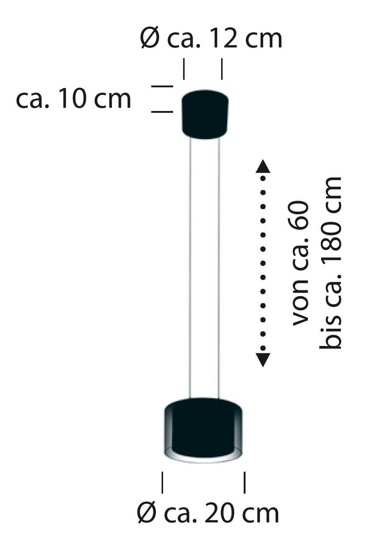 HÄNGELEUCHTE 20/60-180 cm  - Schwarz, Design, Glas/Metall (20/60-180cm) - Bankamp