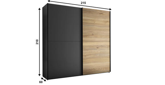 SCHWEBETÜRENSCHRANK  in Graphitfarben, Eichefarben  - Eichefarben/Schwarz, MODERN, Holzwerkstoff/Metall (215/210/60cm) - Carryhome