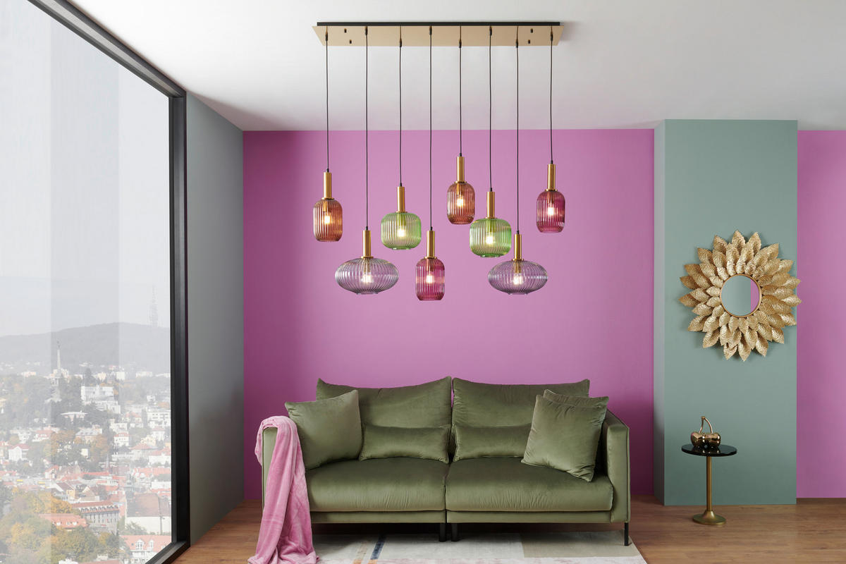 HÄNGELEUCHTE 125/47/150 cm    - Brombeere/Messingfarben, Design, Glas/Metall (125/47/150cm) - Globo