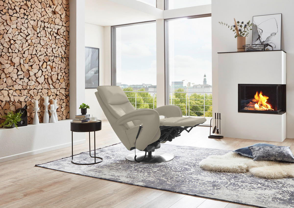 RELAXSESSEL in Leder Ecru  - Chromfarben/Ecru, Design, Leder/Metall (77/110/87cm) - Valdera