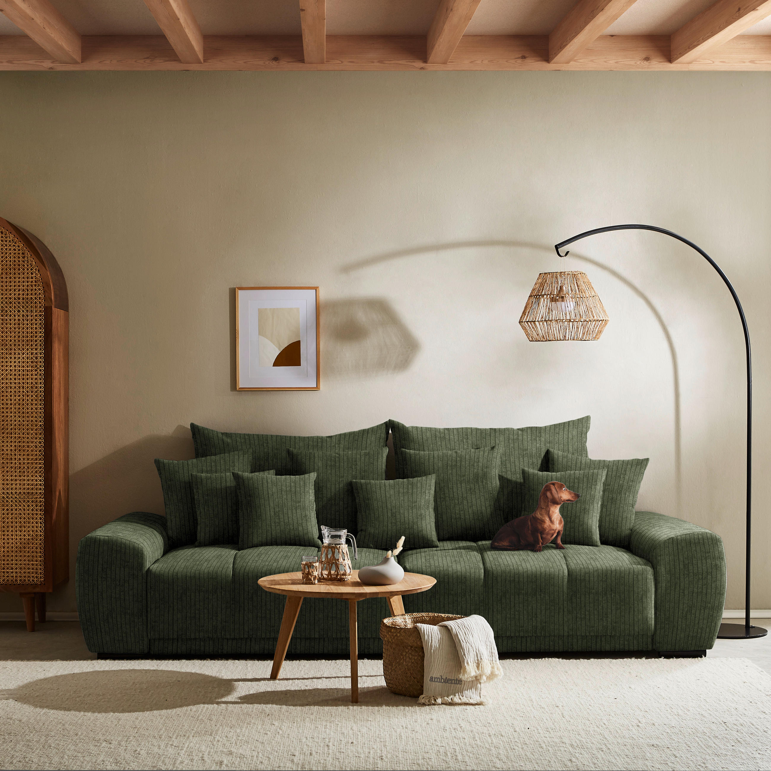 BIGSOFA Feincord Grün  - Schwarz/Grün, KONVENTIONELL, Holz/Textil (280/67/120cm) - Carryhome