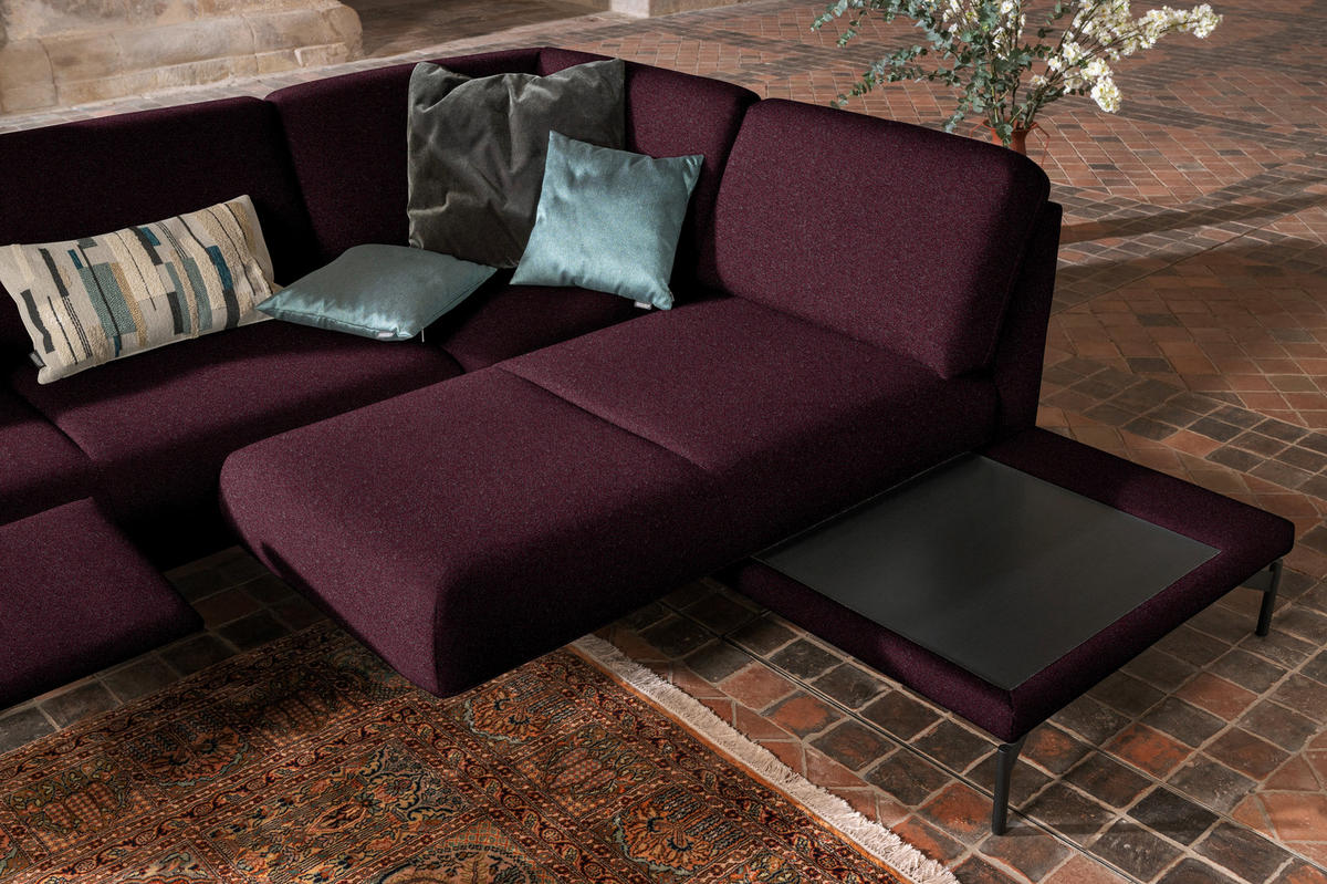 ECKSOFA in Flachgewebe, Struktur Dunkelrot  254/230 cm  - Anthrazit/Dunkelrot, Design, Textil/Metall (254/230cm) - Johann Jakob