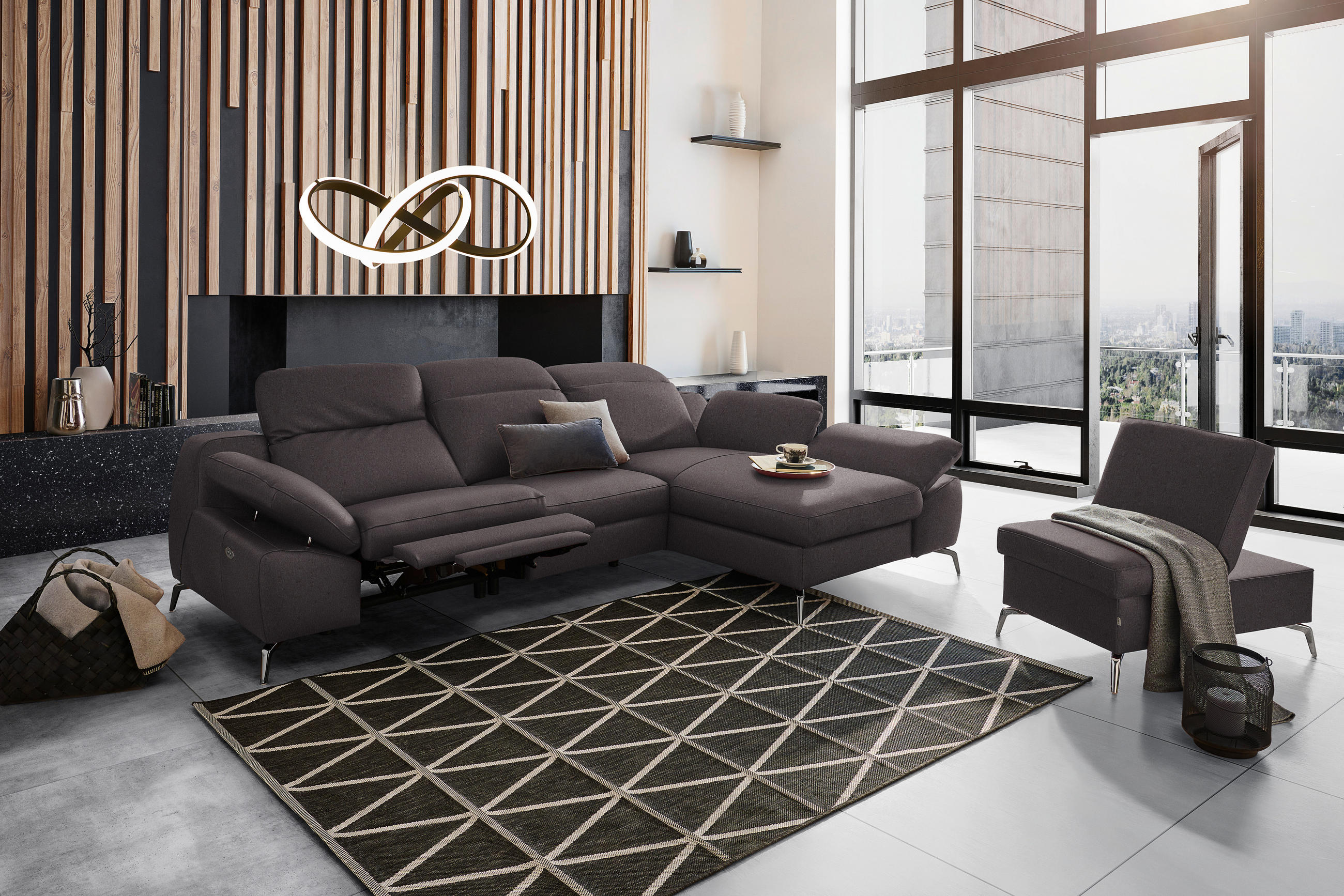 ECKSOFA in Echtleder Dunkelbraun  286/183 cm  - Dunkelbraun/Schwarz, Design, Leder/Metall (286/183cm) - Celina Home
