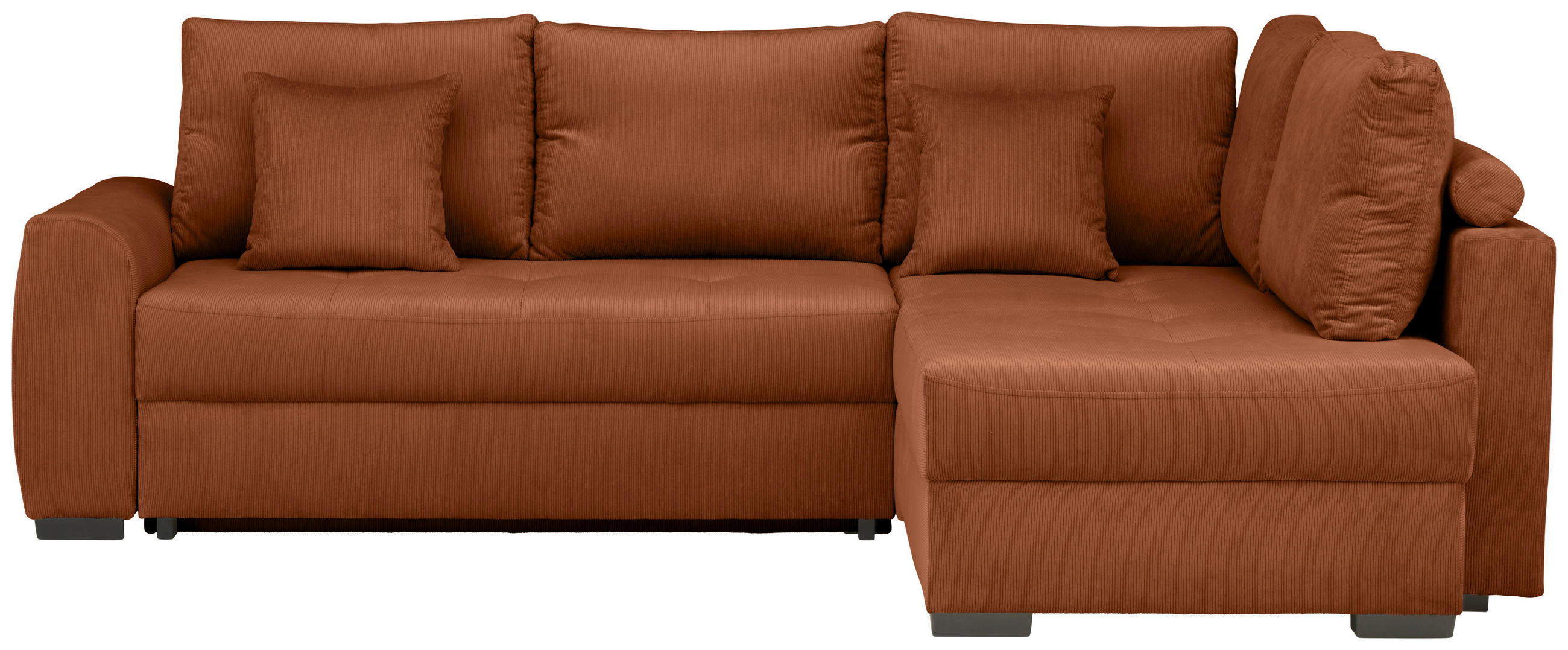 ECKSOFA inkl. Funktionen Rostfarben Cord  - Rostfarben/Schwarz, Design, Kunststoff/Textil (265/182cm) - Stylife