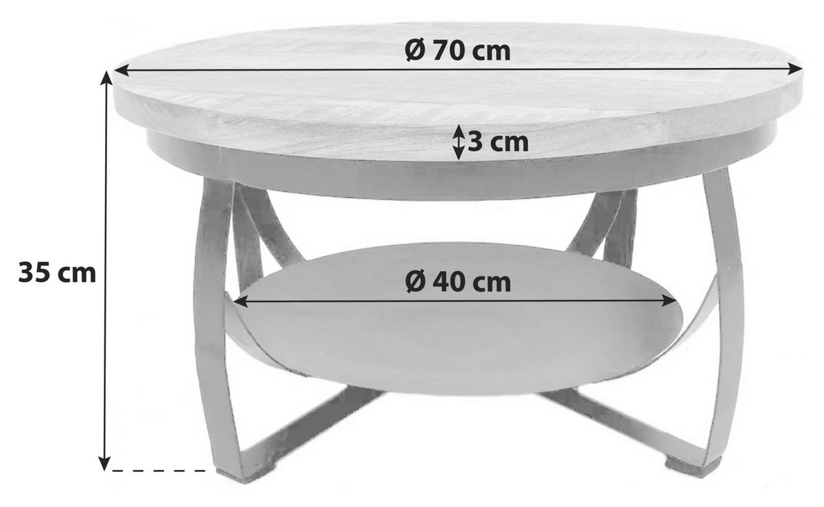 COUCHTISCH Mangoholz massiv 70/70/35 cm rund Braun  - Schwarz/Braun, LIFESTYLE, Holz/Metall (70/70/35cm) - MID.YOU