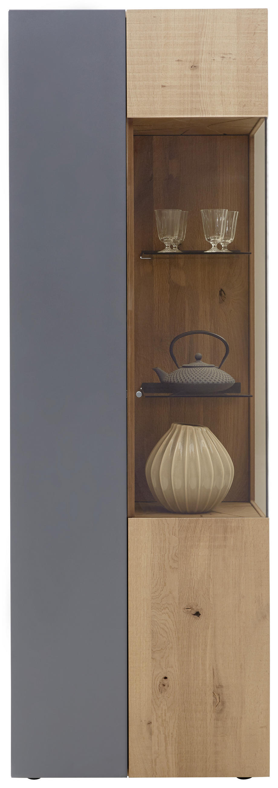 VITRINE in vollmassiv Kerneiche Anthrazit, Eichefarben  - Eichefarben/Anthrazit, Natur, Glas/Holz (70/207/44cm) - Valnatura