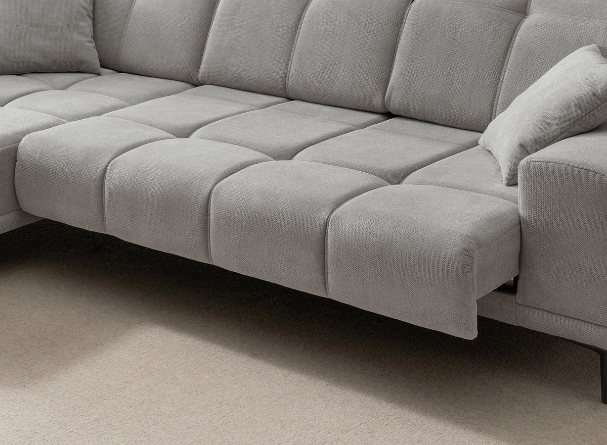 ECKSOFA NESTO in Chenille Grau  187/292 cm  - Schwarz/Grau, Basics, Textil/Metall (187/292cm) - Livetastic