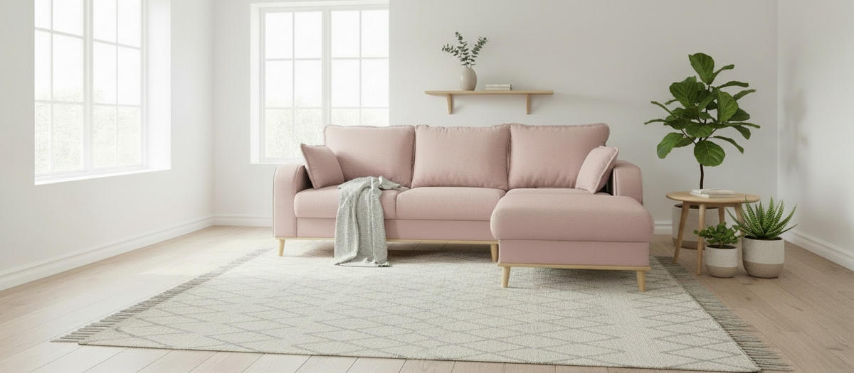 ECKSOFA Mikrofaser Rosa  - Wengefarben/Rosa, Design, Holz/Textil (230/150cm) - Livetastic