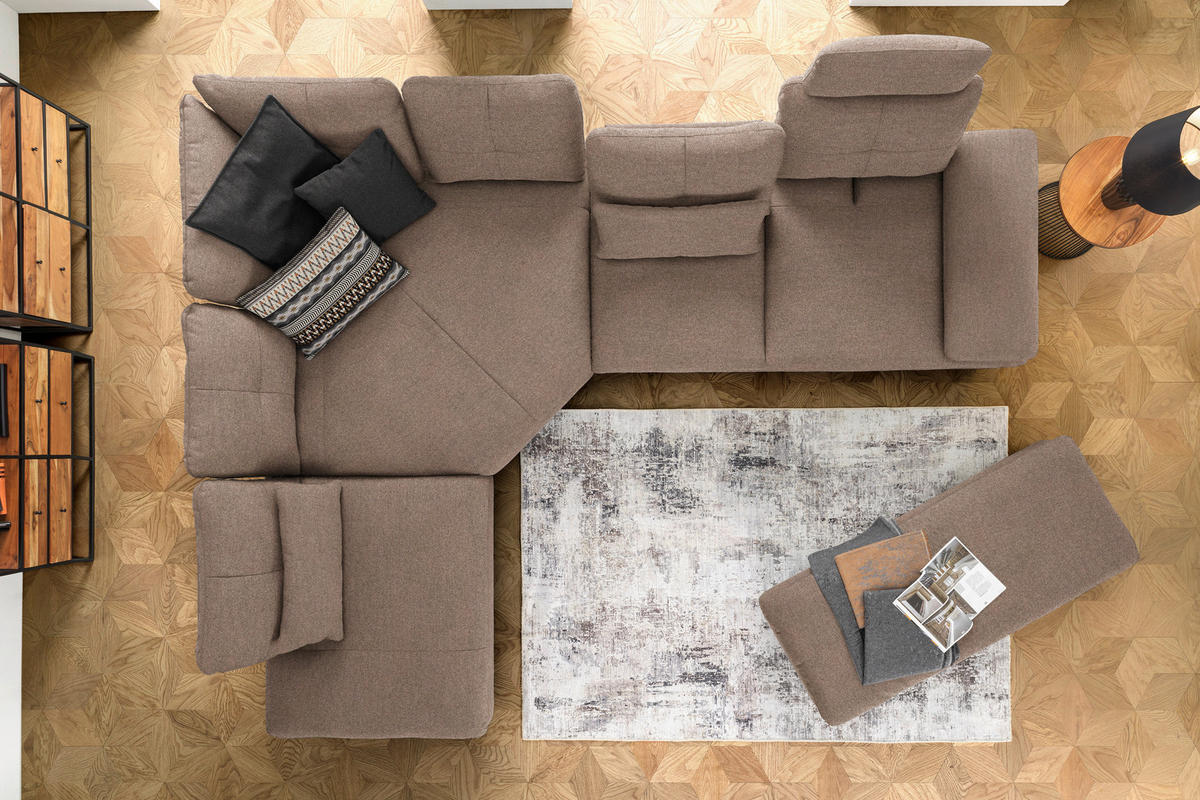 ECKSOFA in Flachgewebe Graubraun  271/344 cm  - Graubraun/Schwarz, Design, Textil/Metall (271/344cm) - Chilliano