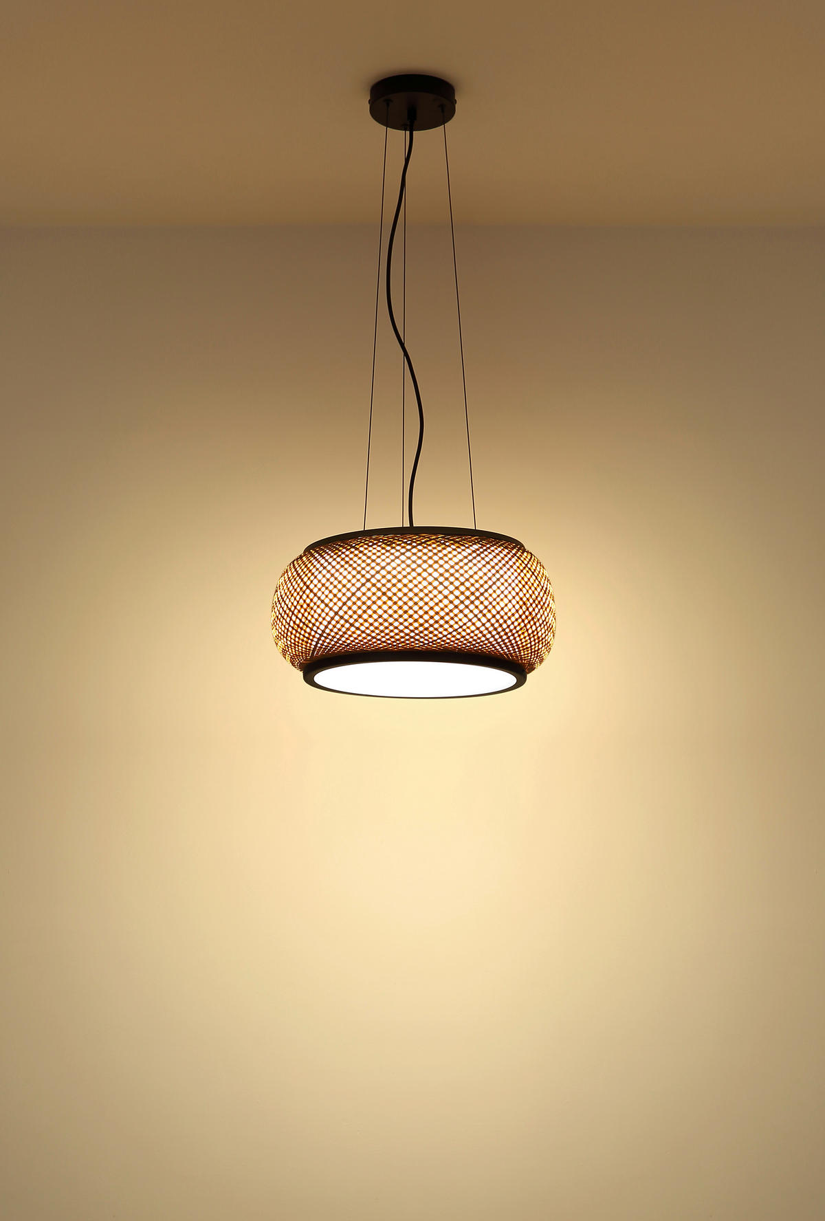 LED-HÄNGELEUCHTE 38/120 cm  - Schwarz/Naturfarben, Design, Holz/Kunststoff (38/120cm) - Globo