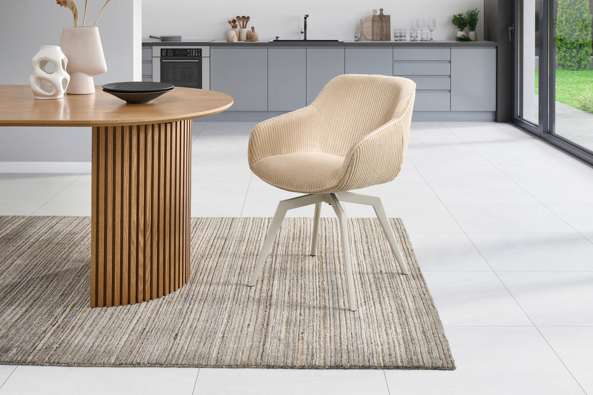 ARMLEHNSTUHL  Sitzfläche 360° drehbar, inklusive Armlehnen Cord  - Beige, MODERN, Textil/Metall (60/84/64cm) - Livetastic