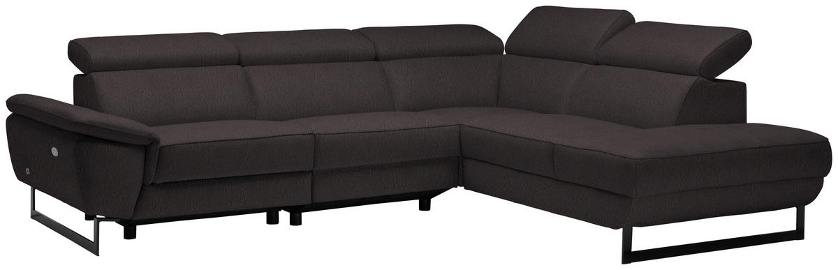 ECKSOFA in Echtleder Dunkelbraun  - Dunkelbraun/Schwarz, Design, Leder/Metall (281/225cm) - Celina Home