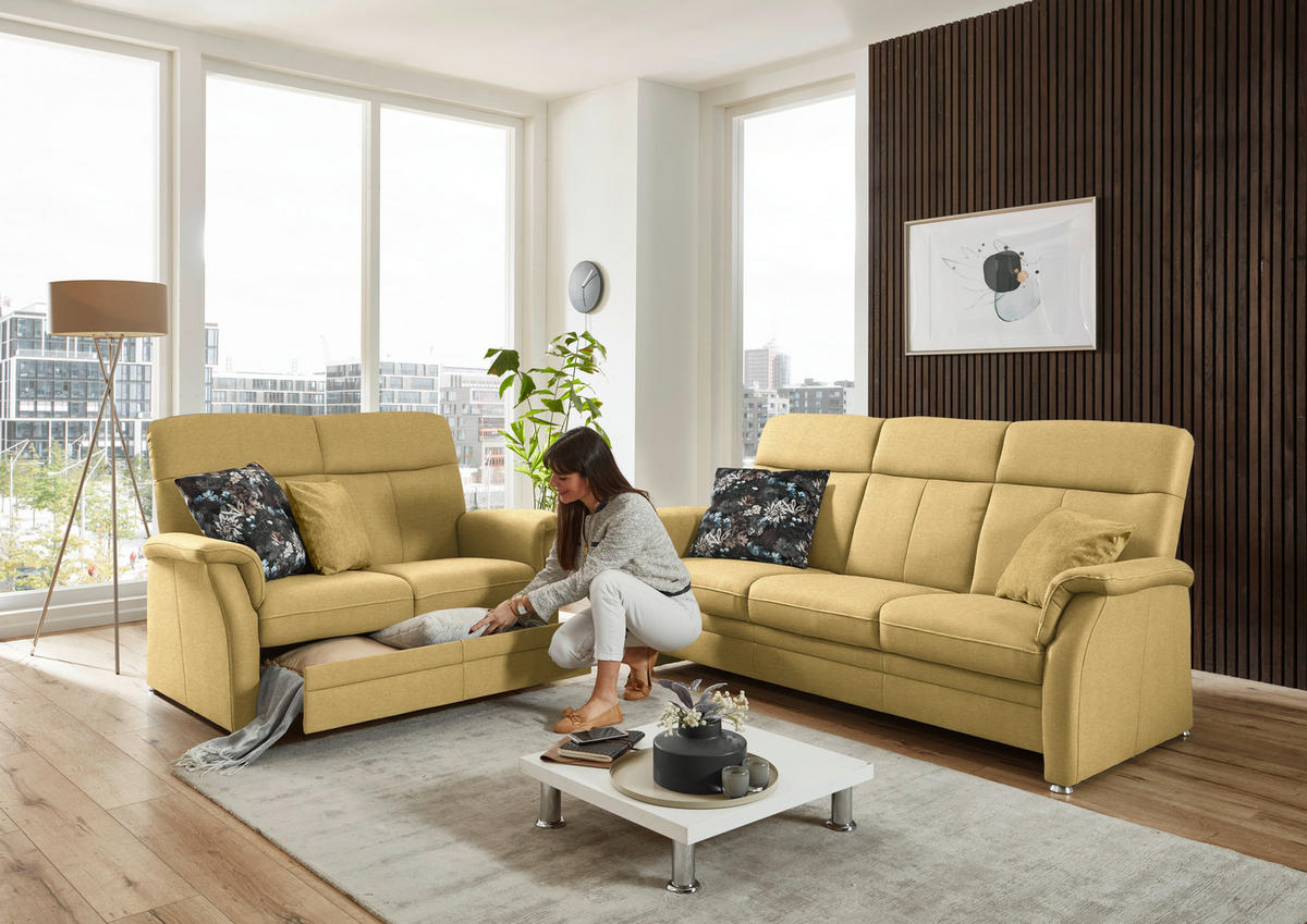 SITZGARNITUR Flachgewebe Gelb  - Gelb/Alufarben, Konventionell, Textil/Metall (142-194/100/89cm) - Beldomo Comfort