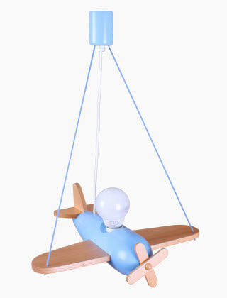 XXXLutz Kinderhängeleuchte Flugzeug Blau, Natur 41x75x42 cm