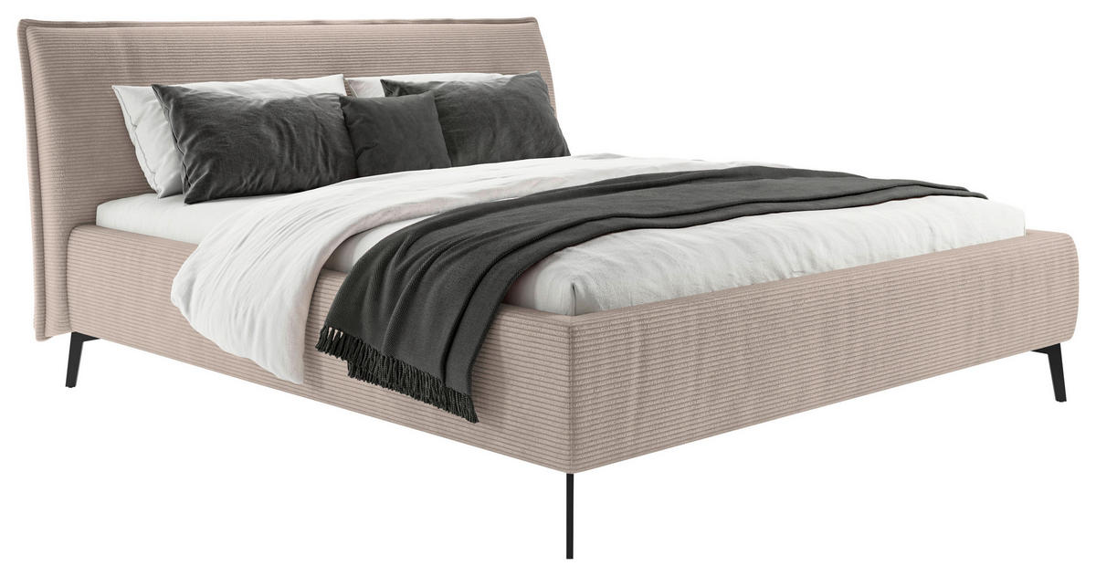 POLSTERBETT 160/200 cm, gepolstertes Kopfteil,  - Taupe/Schwarz, Design, Textil/Metall (160/200cm) - Lomoco