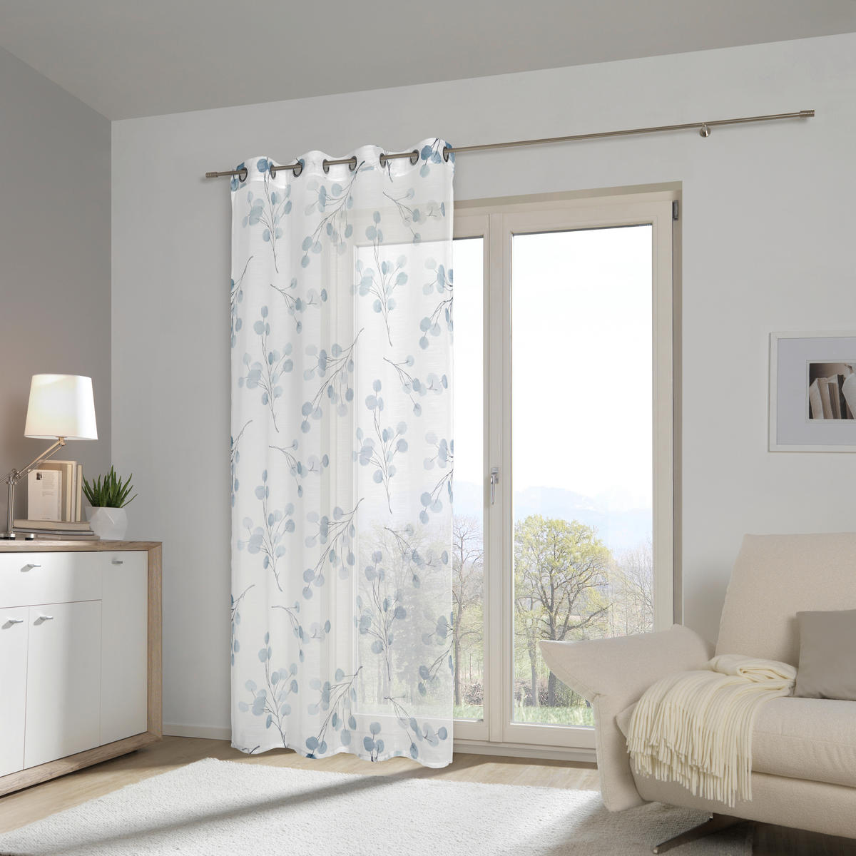 Perdea Cu Inele Tip Capsă semitransparent  - albastru, Konventionell, textil (135/245cm) - Esposa