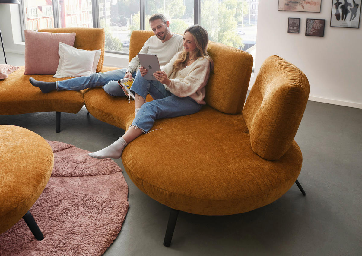 BIGSOFA Flachgewebe Senfgelb  - Senfgelb/Schwarz, Design, Textil/Metall (456/93/138cm) - Moderano