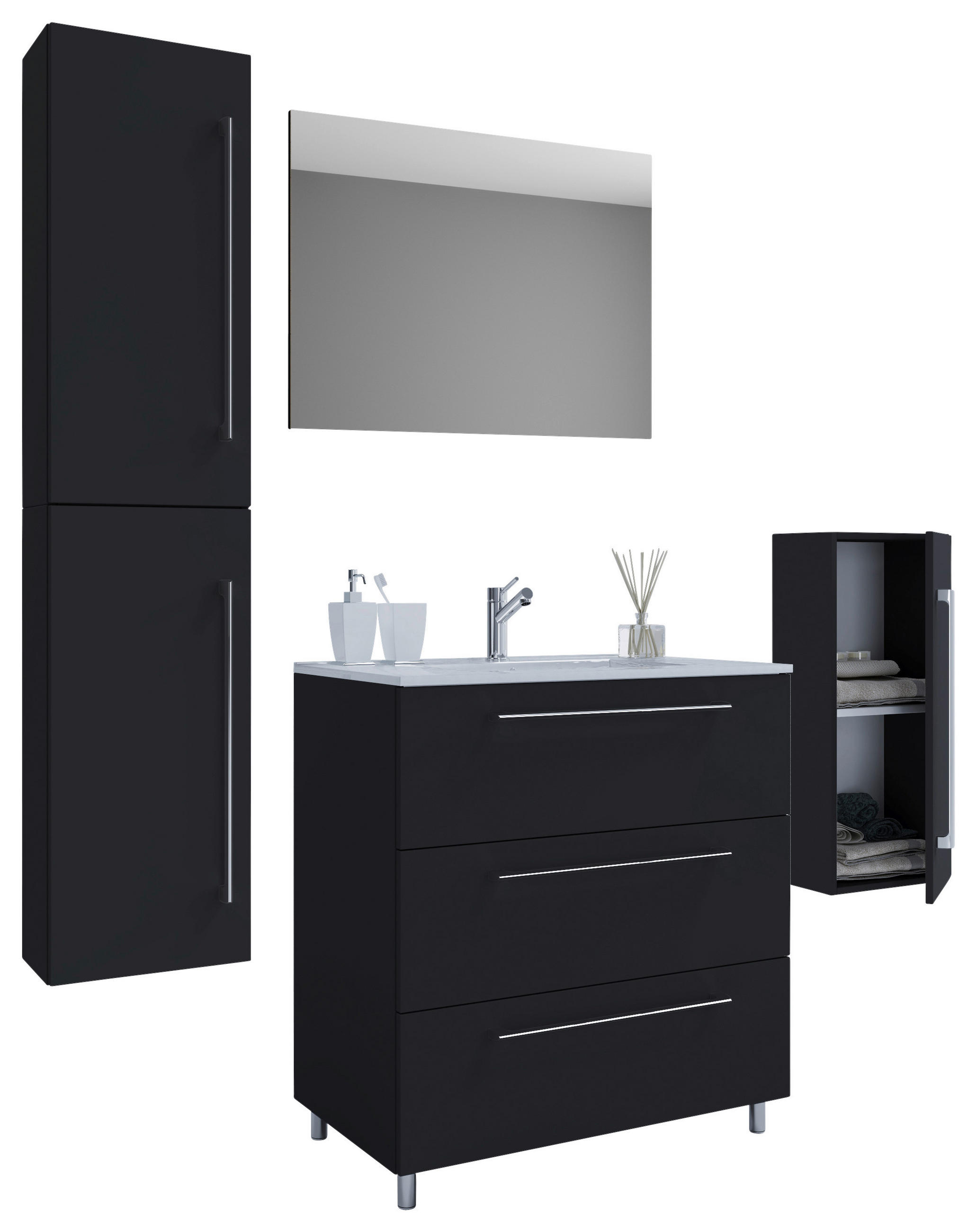 BADEZIMMER 5-teilig  in 126 cm  - Alufarben/Schwarz, MODERN, Keramik/Holzwerkstoff (126cm) - MID.YOU