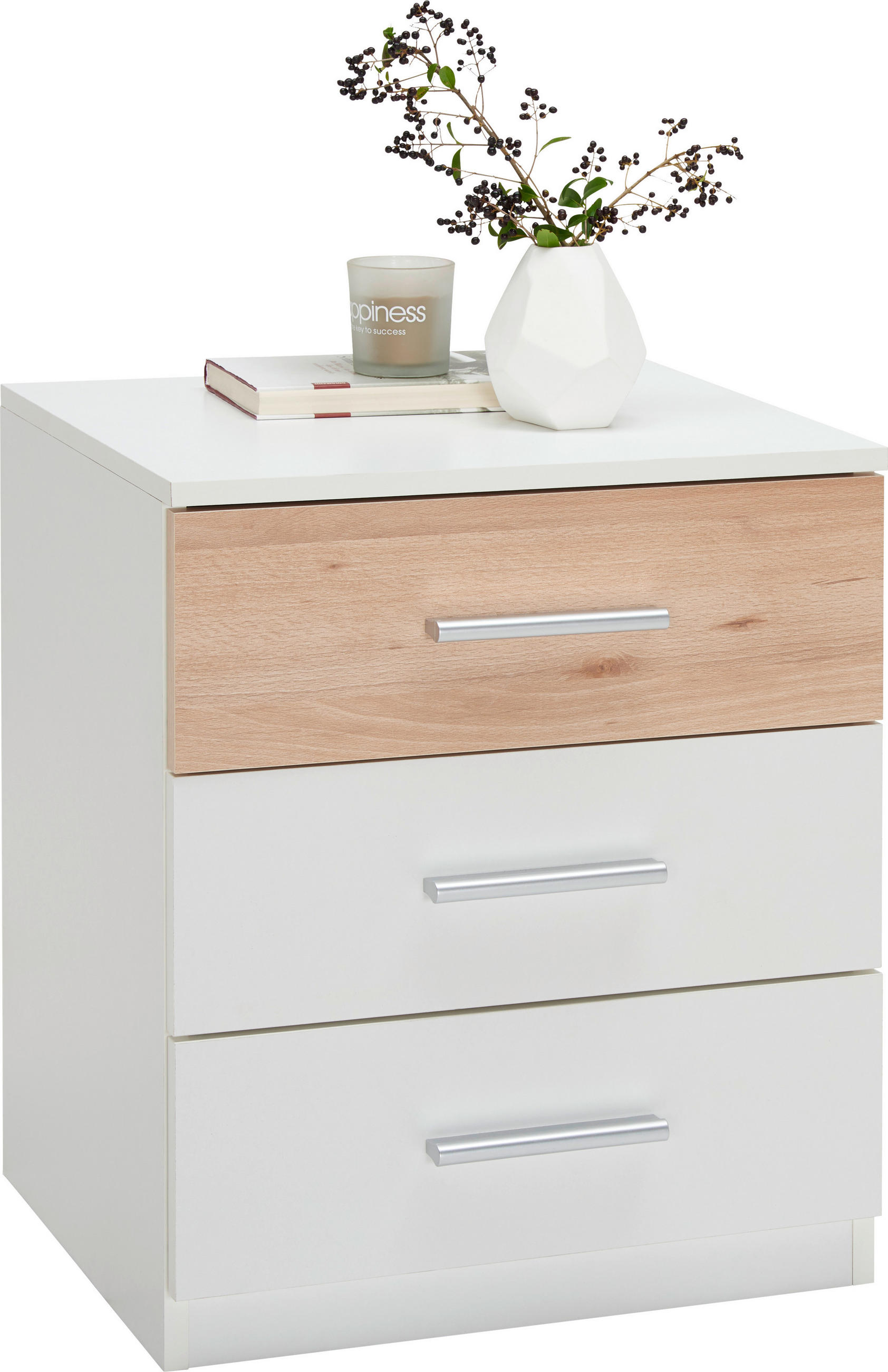 SADA NOČNÍCH STOLKŮ, bílá, barvy buku, 46/56/41 cm - bílá/barvy buku, Design, kompozitní dřevo/plast (46/56/41cm) - Ti'me