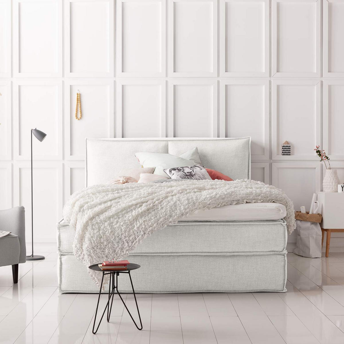 BOXSPRINGBETT 180/200 cm  in Creme  - Creme/Schwarz, Design, Textil (180/200cm) - home24