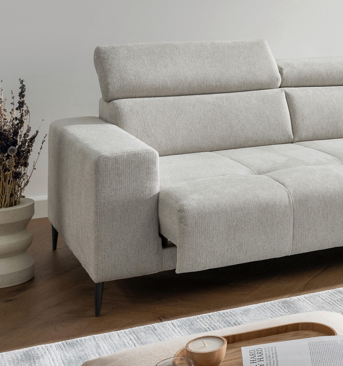 ECKSOFA Chenille Beige  - Beige/Schwarz, Konventionell, Textil/Metall (305/225cm) - Livetastic