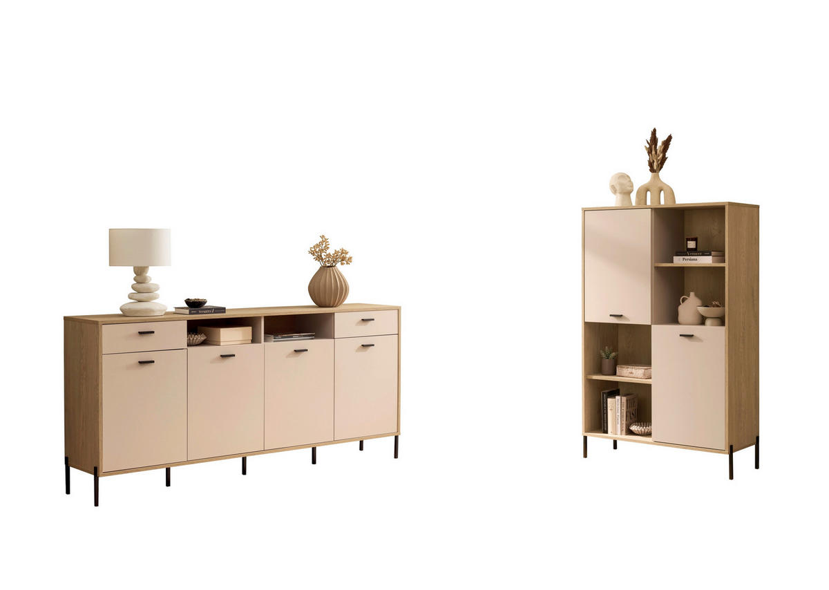 WOHNWAND 2-teilig  in Eichefarben, Kaschmir     - Kaschmir/Eichefarben, Design, Holzwerkstoff/Metall - MID.YOU