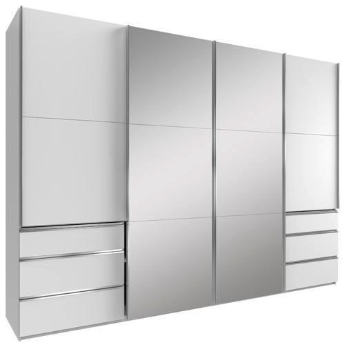 SCHWEBETÜRENSCHRANK 300/216/65 cm 4-türig Weiß  - Chromfarben/Weiß, MODERN, Glas/Holzwerkstoff (300/216/65cm) - MID.YOU