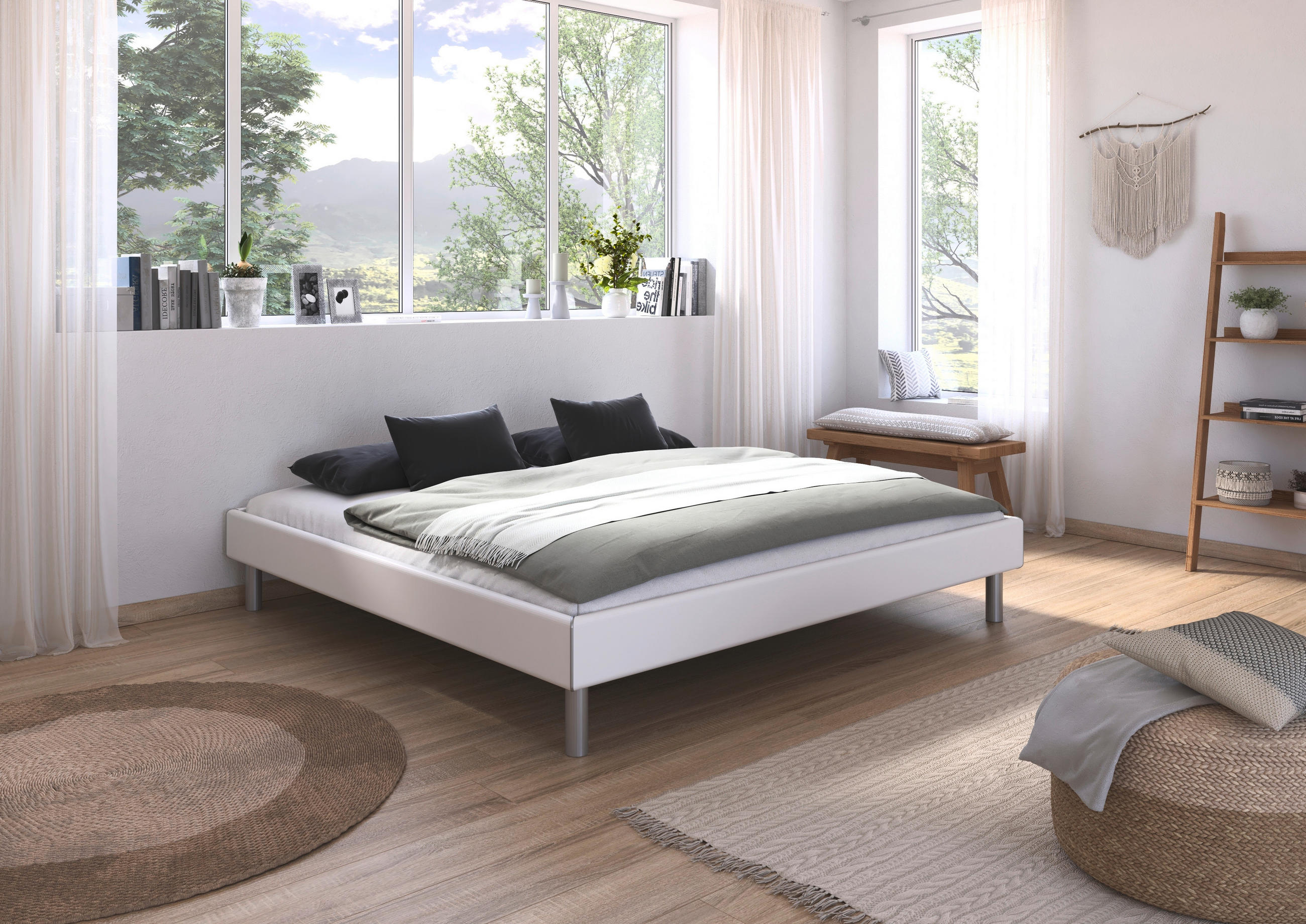 BETT 200/200 cm  in Weiss   - Weiss/Alufarben, Design, Holzwerkstoff/Metall (200/200cm) - Carryhome
