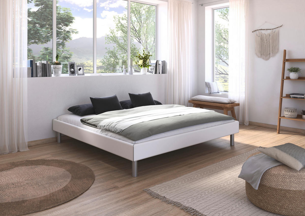 BETT 200/200 cm  in Weiss   - Weiss/Alufarben, Design, Holzwerkstoff/Metall (200/200cm) - Carryhome