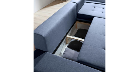 ECKSOFA Blau Webstoff  - Chromfarben/Blau, Design, Kunststoff/Textil (302/187cm) - Carryhome