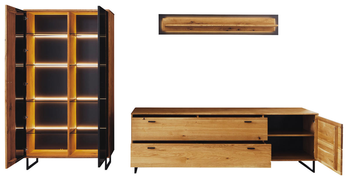 WOHNWAND  in Anthrazit, Wildeiche 319/186/50 cm  - Wildeiche/Anthrazit, Design, Glas/Holz (319/186/50cm) - MID.YOU
