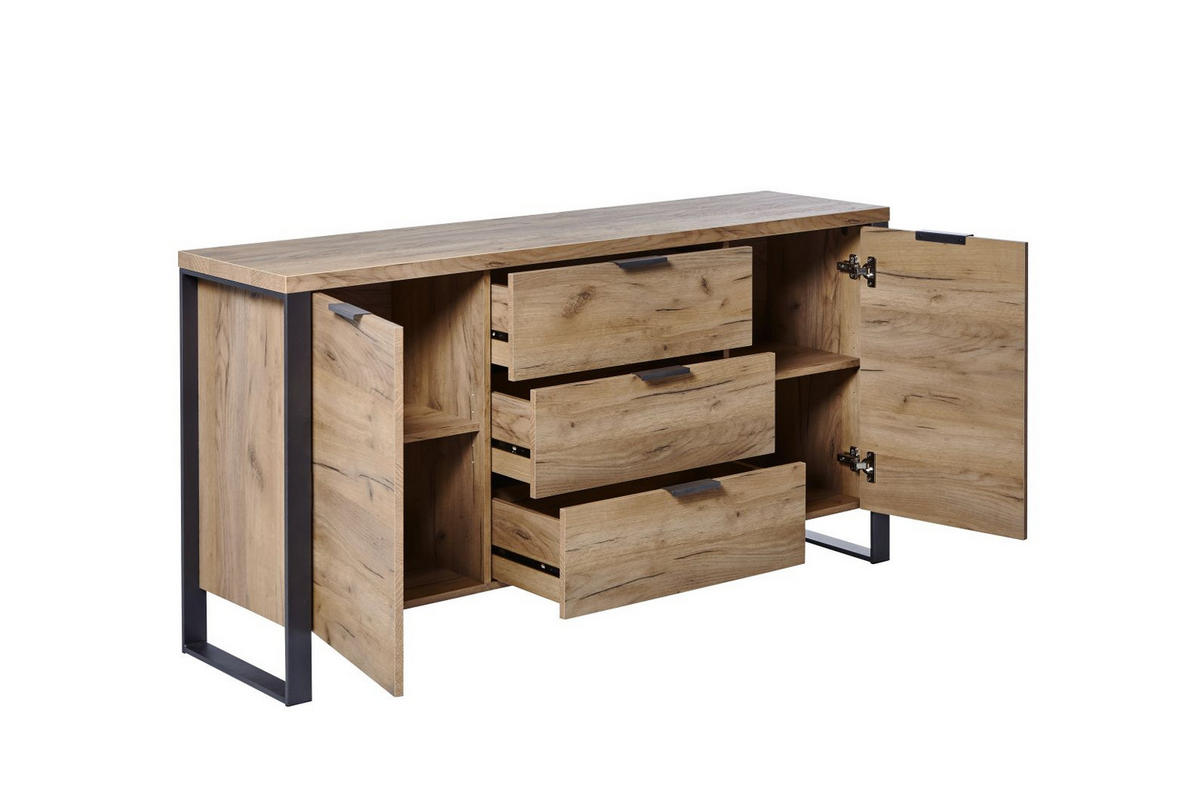 SIDEBOARD 150/76/39,5 cm  in Eichefarben  - Eichefarben/Anthrazit, Modern, Holzwerkstoff/Metall (150/76/39,5cm)