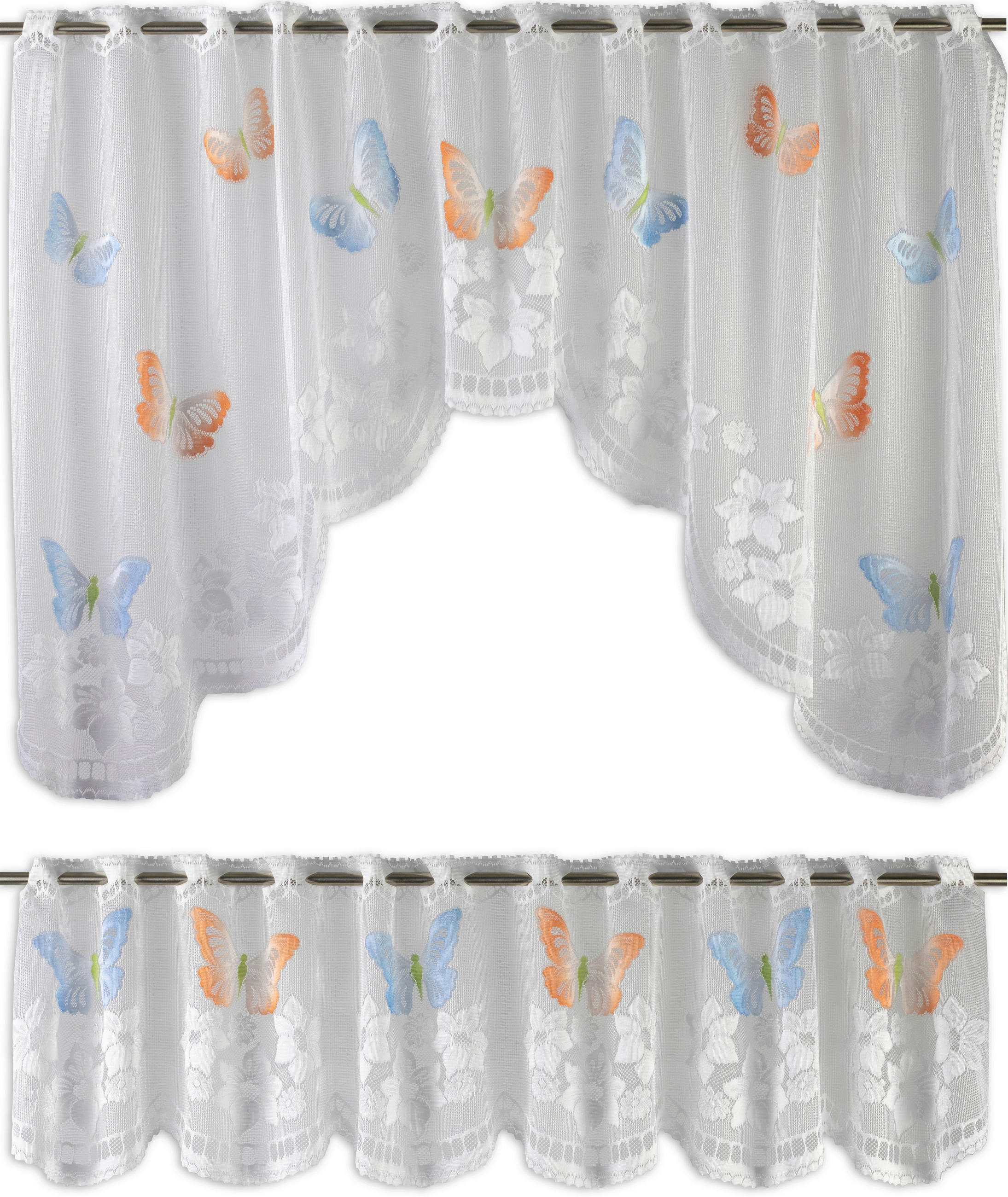 KURZGARDINEN 2ER SET   150/75 cm   - Blau/Orange, Design, Textil (150/75cm)